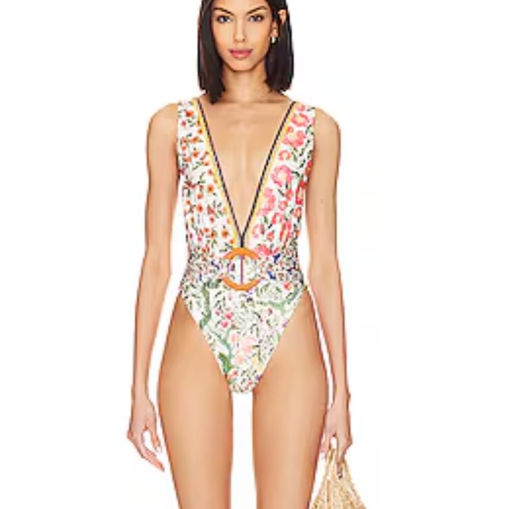 Agua Bendita Ina One Piece Swimsuit XL | NWT | Floral Print | Plunge Nec…